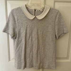 Women's Size M J.Crew Peter Pan Collar Short Sleeve Top Grey